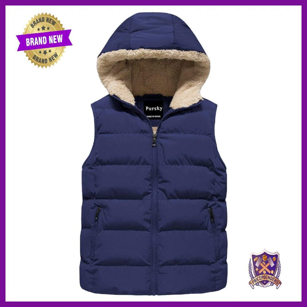 Kids Hooded Puffer Vest Flannel Lined Water Resistant Winter Outerwear
